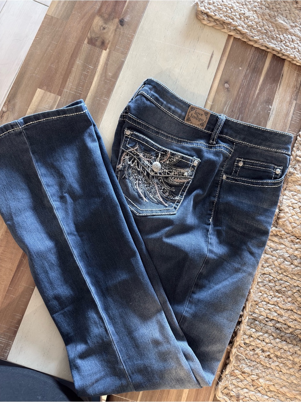 Love Indigo Women's Dark Indigo Boot Cut Jeans with Embroidered Pocket - Picture 5 of 10